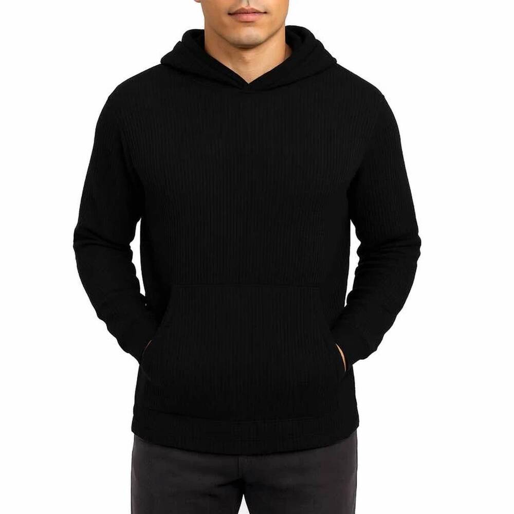 NEW GALAXY BY HARVIC waffle knit thermal pullover hoodie in black